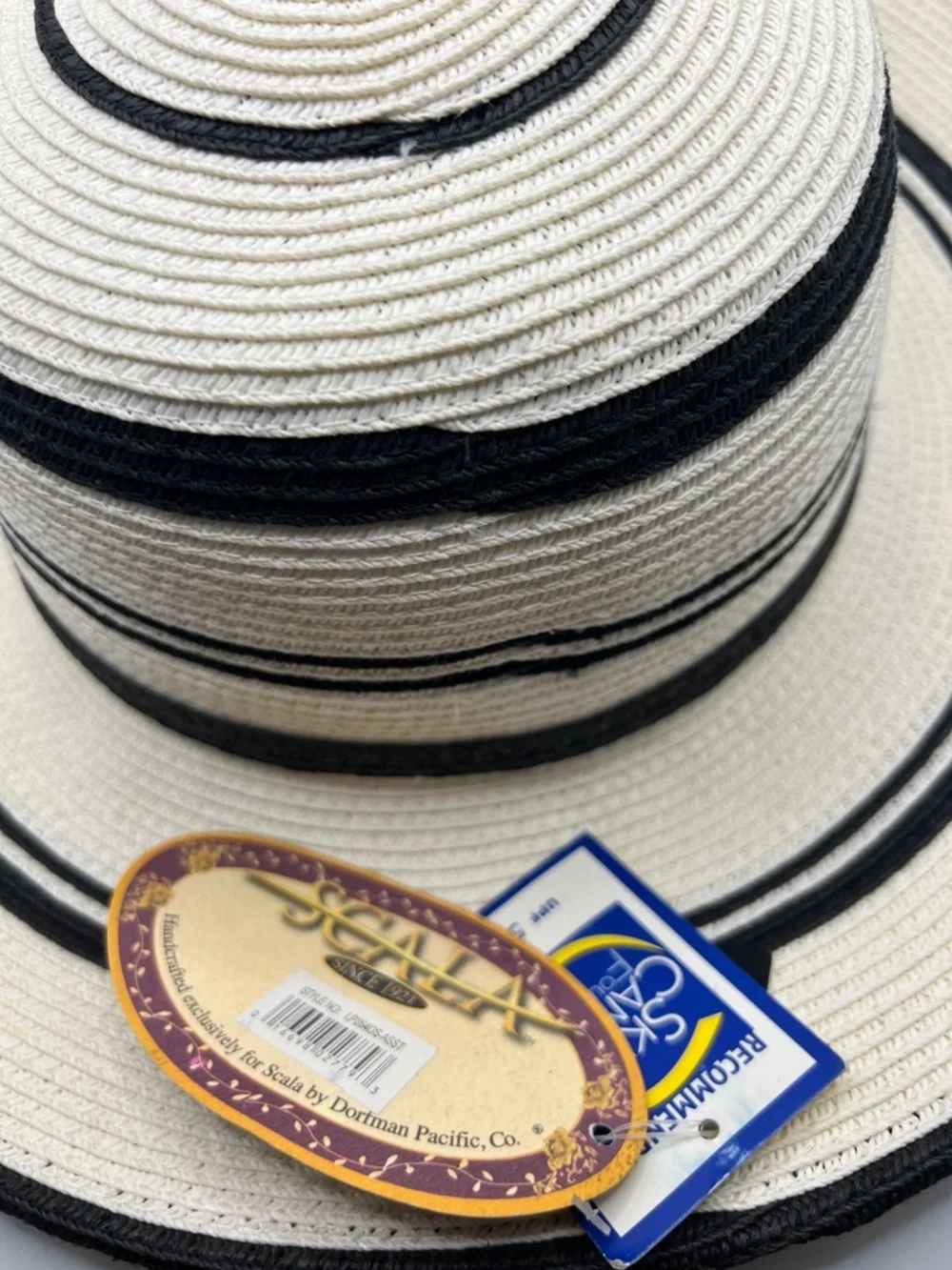 032. Scala Striped Wide Brim Sun Hat Black & White